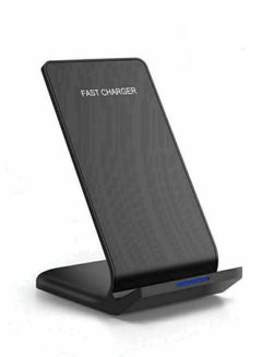 اشتري 15W Wireless Charger Stand USB C 2 Coil Fast Mobile Charging Pad/Docking Station Cell Phone Holder Compatible with iPhone, Samsung, and more Smartphones (Black) في السعودية