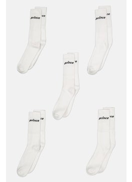 Buy Men 5 Pairs Full Length Brand Logo Socks, White/Black in UAE