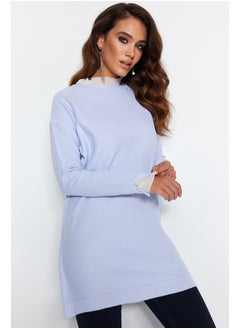 Buy Light Blue Sleeves Pearl Detailed Knitwear Sweater TCTAW23AK00027 in Egypt