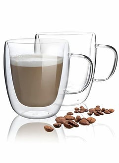 Buy Coffee Mugs, 15 oz Double Walled Insulated Glass Set, Clear Cup with Handle, Glass,Cappuccino Cups,Tea Cups,Latte Cups,Beverage Glasses(1 PCS) in UAE