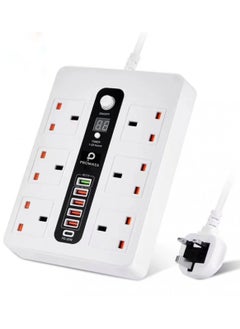 Buy 12 IN 1 Smart Timer Power Strip with 6 AC Outlets, 5 USB Ports, and 1 USB-C Port Supports Charging - White in Saudi Arabia