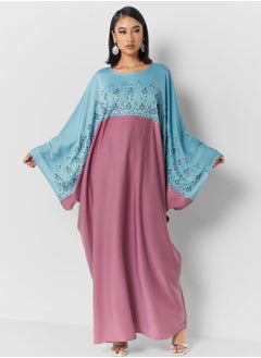 Buy Embellished Detail Colorblock Abaya in UAE