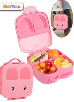 Buy Bento Lunch Box w/ Handle Portable Toddler Lunch Box, Travel To-Go Food Container 4 Compartments Meal Prep Removable Divider (Pink) in UAE