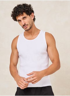 Buy Ribbed Cotton Vest with Scoop Neck in Saudi Arabia