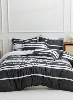 Buy King Size 6 Pieces, Black Stripe Design Bedding Set in UAE