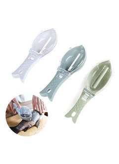 Buy 3 Pieces Fish Clean Scales Plastic Scale Sc Tools Scaler Brush Peeler Remover With Clear Cover For Home Kitchen Restaurant Blue 6.3X2.16X1.65inch in UAE