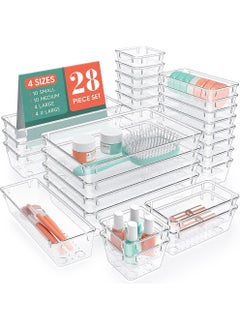 Buy 28 PCS Clear Plastic Drawer Organizers Set, 4 Size Desk Drawer Organizer Trays for Makeup, Jewelry, Kitchen Utensils, Gadgets and Office Accessories in Saudi Arabia