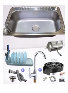 Buy Kitchen sink 80 cm x 50 cm with mixer, drainer, strainer and cup washer in Egypt