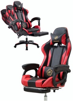 Buy Gaming Chair with Footrest and Ergonomic Lumbar Pillow PU Leather Office Chair in Saudi Arabia