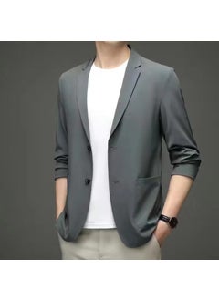 اشتري Solid Mens Blazer 2024 Spring Casual Suit Jacket2024 [gray]] 2024 [gray]] في الامارات