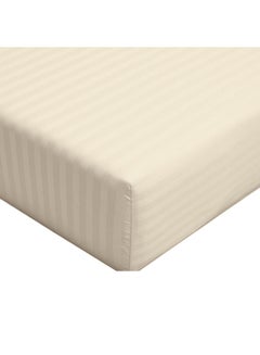 اشتري Cotton hub 3 Pcs Set Fitted Bed Sheet 160x200+25cm, 300TC Satin Stripe 100% Cotton, Beige with 2 Pillow Cases 50x75cm في الامارات