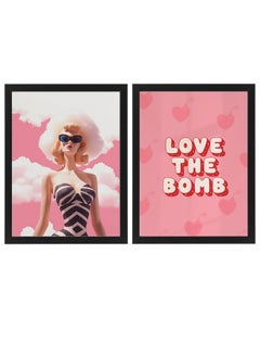 Buy Set of 2 Barbie Wall Art, Preppy Pink Room Decor Poster with Frame 50x40cm in UAE