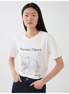 Buy Crew Neck Printed Short Sleeve Women's T-shirt in Egypt