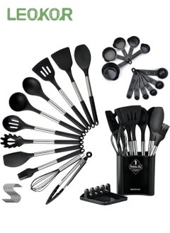 اشتري 34 Pcs Kitchen Cooking Utensils Set Heat-resistant Silicone Spatula Tools Set with Stainless Steel Handle في السعودية