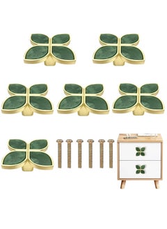 اشتري Knobs Four-Leaf Clover Brass Pulls Handles, Gold Knobs Dresser Knobs Clover Cabinet Handles with Screws for Dresser Drawers Kitchen Cabinet Green, 6 pcs في السعودية