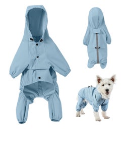 اشتري Dog Raincoat, Lightweight Waterproof Reflective Strip Rain Jacket with Drawstring and D Ring, Adjustable 4 Legs Pet Poncho with Hood, Snow-Proof Dog Vest Rainwear, L, Blue في الامارات