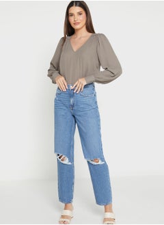 Buy Ripped High Waist Jeans in UAE