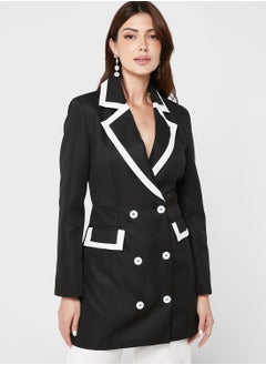 Buy Contrast Trim Longline Coat in Saudi Arabia