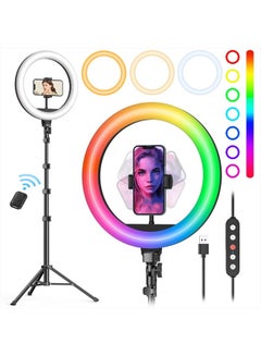 Buy 10" Ring Light with Stand 72'' Tall & Phone Holder,38 Color Modes Selfie Ring Light with Tripod Stand,Stepless Dimmable/Speed LED Ring Light for iPhone & Android,YouTube, Makeup,TIK Tok in UAE