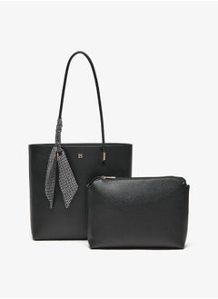 Buy Textured Tote Bag with Ribbon Detail and Pouch in Saudi Arabia