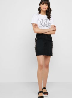 Buy Tape Paneled Raw Hem Denim Mini Skirt in Saudi Arabia