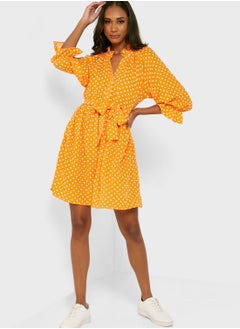 Buy Polka Dot Ruffle Detail Dress in Saudi Arabia