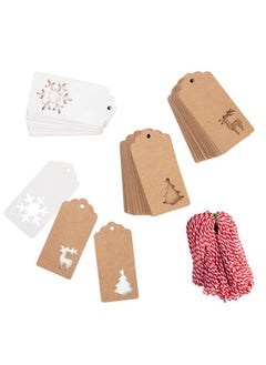 Buy 150 Pcs Christmas Tags Kraft Paper Gift Tags Hang Labels With 20M Red And White String Christmas Tree、Snowflake、Reindeer Design For Christmas Gift Favorchristmas Party Christmas Tree in UAE