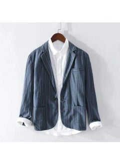 اشتري Mens Striped Casual Linen Blazer Loose Fit Navy blue stripes في السعودية