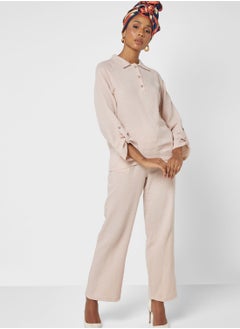 Buy Belted Sleeve Detail Top And Pant Set in Saudi Arabia