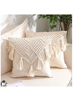 Buy 2 Piece Lace Throw Pillow Cushion Cover, Woven Bohemian Bed Sofa Couch Bench Car Home Decor, Comfy Square Pillow Cover with Tassels in Saudi Arabia