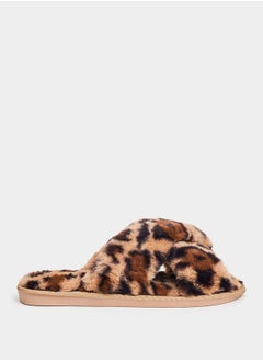 Buy Cross Strap Animal Print Bedroom Slippers in Saudi Arabia