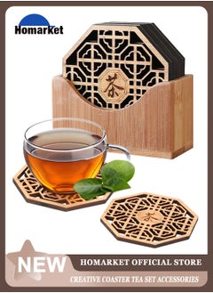 Buy Tea Coaster, Bamboo Coaster Anti-scalding Insulation Pad Bamboo Desk Pad Beverage Coaster Carved Wooden DrinkCoaster for Home Office in UAE