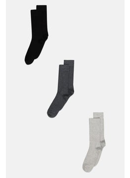 Buy Men 3 Pair Knitted Formal Socks, Grey/Black Combo in UAE