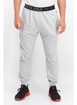 Buy Men Regular Fit Pull On Brand Logo Jogger Pants, Grey in Saudi Arabia