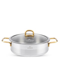 Buy 24cm (3 Liter) LIFE SMILE Shallow Pot with Lid - 18/10 Pure Stainless Steel - Induction Base Double Handle Fry Pan - Non-Toxic, 100% PFOA, PTFE & PFOS Free - Oven Safe Saute Pan in UAE