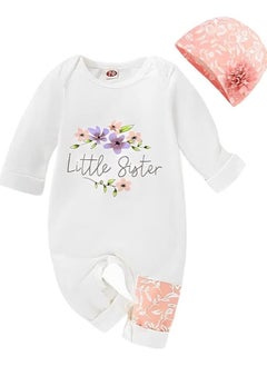 Buy Baby Girl Clothes, Newborn Baby Girl Little Sister Onesie Romper Bodysuit with Floral Hat, Adorable Infant Floral Overall Sleepsuit, Fits 6-9 Months, Cute Baby Outfit Set in Saudi Arabia