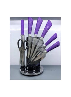 Buy Bass Knife Set of 8 Pieces - Purple on Stand TSKH007 in Egypt