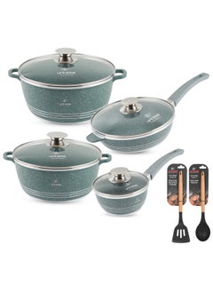 اشتري Cookware Set Nonstick Granite 100% PFOA Free Induction Pots and Pan with Lid-10 Piece Set Include Casseroles ,Deep Fry Pan,Sauce Pan & Silicone Slotted Turner & Silicone Spoon. في الامارات