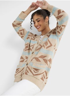 Buy Aztec Print Intarsia Cardigan in Saudi Arabia