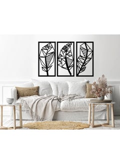 Buy Leaves geometric shape 3 panels Sticker wall decal 80x120 Black in Egypt