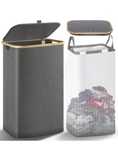 Buy Foldable laundry Hamper with Lid and Removable Inner Bags, Large Laundry Hamper with Handle, Capacity large Laundry Basket, for Bedroom, Laundry Bin for Home, Bathroom(Grey, 100L) in Saudi Arabia