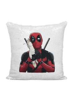 Buy Dead Pool Themed Sequined Throw Pillow Silver/White/Red 16x16inch in UAE