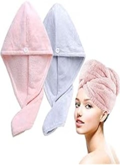 Buy Hair Towel Wrap, [2 Pack] Microfiber Quick Dry Hair Turban Wrap - Super Absorbent,Microfiber Hair Towel with Button,Quick Dry Hair Towel for Women,Hair Turbans for Wet Hair,Wrapped Bath Cap(Pink Blue) in Egypt