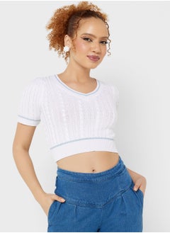 Buy Urban Minx V-Neck Textured Crop Top in Saudi Arabia