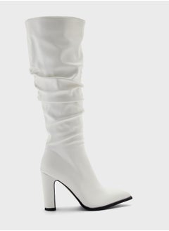 Buy Cream Slouch High Heel Boots in UAE