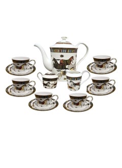 اشتري Liying 16 Pcs Tea Sets Bone China with horse design Includes 1 Teapot (1200ML) 6 *6 Cup (200ML) & Saucer with 1 Sugar Pot and 1 Milk pot في الامارات