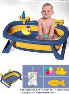 Buy 9 PCS Cute Crab Design Baby Bath Tub Foldable Bathtub + Bathmat Cushion + Temperature measurement card*1 + Duckling toys *2 + Ocean Balls *4 in Saudi Arabia