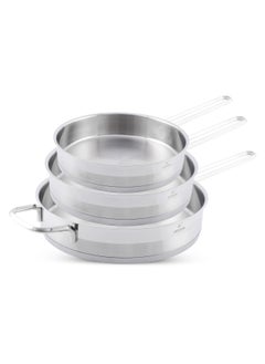 Buy President Series Premium 18/10 Stainless Steel Frying Pan Set - Induction 3-Ply Thick Base Fry Pan Set with Glass Lid for Even Heating Oven Safe Silver Gold in UAE