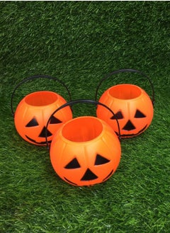 Buy Pack Of 3 Pieces Halloween Candy Buckets Plastic Jack-O-Lantern Pails With Handle, Portable Pumpkin Monster Baskets Bowl Pot For Halloween Party Supplies Trick Or Treat Activities, Orange in Egypt