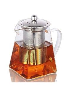 Buy Glass Teapot Stainless Steel Strainer Teapot Heat Resistant Teapot with Removable Infuser and Handle (Square 750ml) in UAE